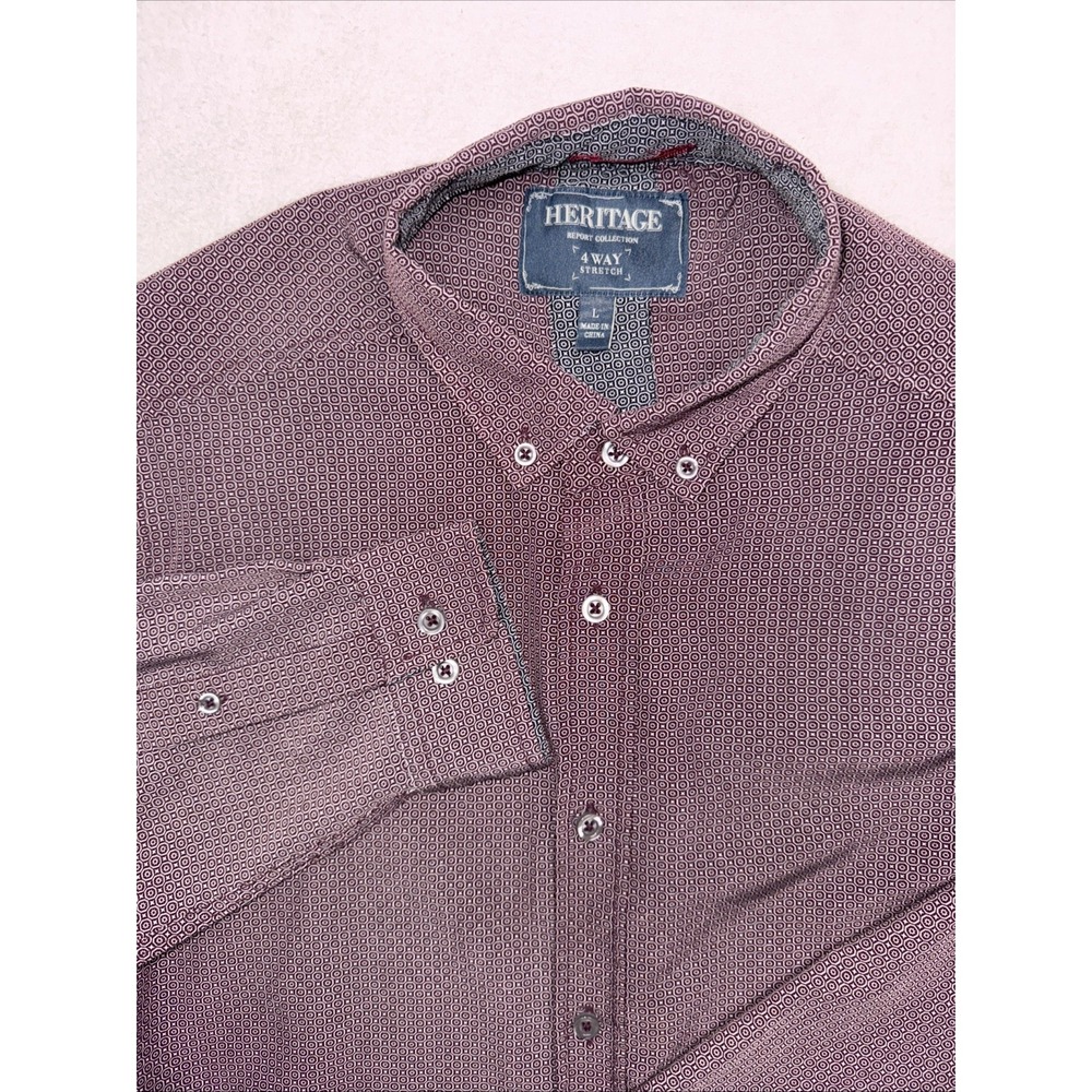 Heritage Report Collection Men's L Red Sun Diamond Pattern Long Sleeve Shirt‎